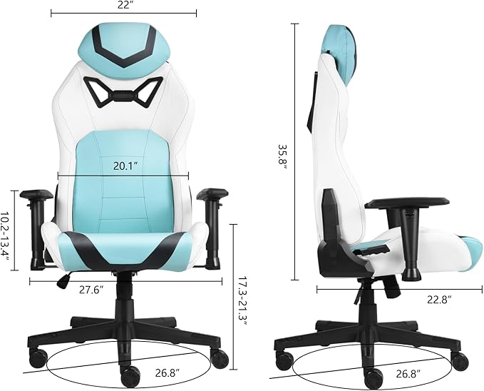 Modern-Depo Ergonomic Gaming Chairs for Adults with High-Density Memory Foam | Swivel Comfortable Office Chair Big and Tall Video Game Chair High Back Computer Chair for Home Office Cyan White