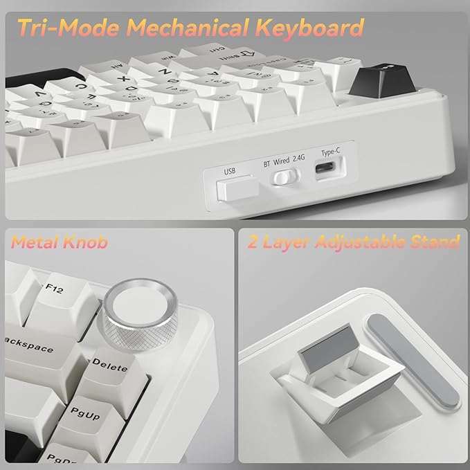 SOLAKAKA A75 75% Wireless Mechanical Keyboard Hot Swappable Gaming Keyboard with Multifunction Knob &amp RGB Gasket Mounted Creamy Keyboard PBT Keycaps Compact Layout for Win/Mac/PC