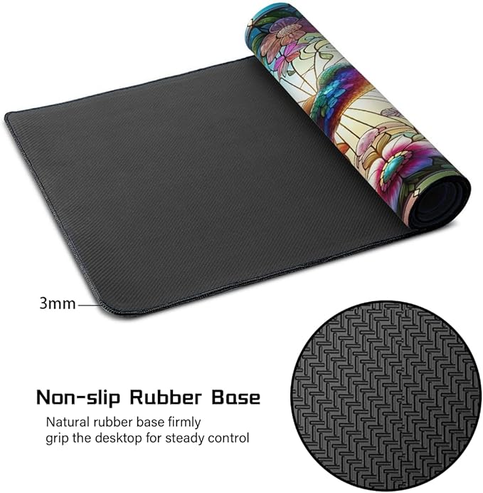 Color Glass Flower Bird Large Mouse Pad Gaming Mousepad Desk Mat for Desktop Computer Keyboard Waterproof Mouse Mat Desk Pad with Non-Slip Base for Game School Office Home 35.4 x 15.7
