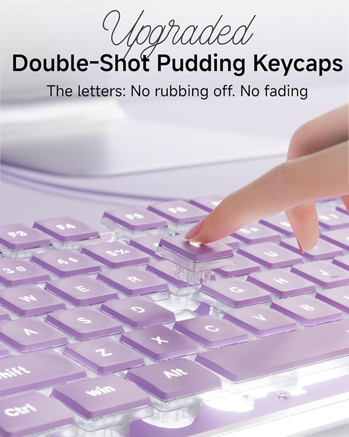 EWEADN GX710S Backlit Computer Keyboards Wired USB Keyboard with White Backlit Metal Panel Plug and Play Pudding Keycaps Full Size Quite Computer Keyboard for Win/PC/Laptop-Purple