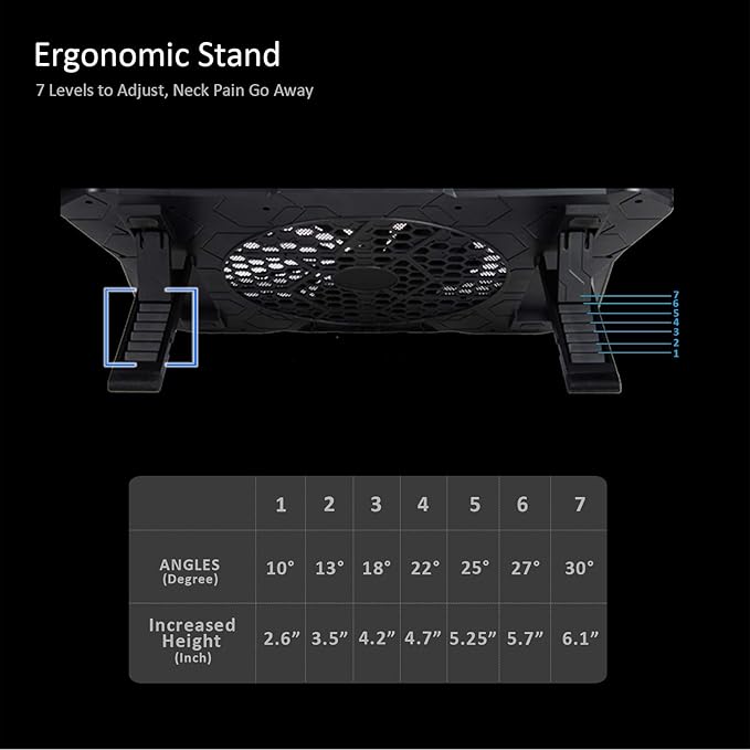 AICHESON Laptop Cooling Pad Chill Pad for 15.6-17.3 Inch Notebook with 7 Height Slots 2 USB Ports Rainbow Lights Perfect for Reducing Temperature of Laptop AA3