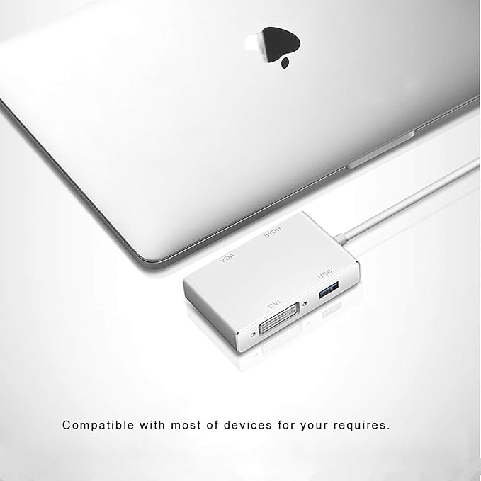 USB C to VGA HDMI DVI USB3.0 Adapter 4 in 1 USB3.1 Type-C Hub Male to Female Multi-Display Video Converter for Mac Pro MacBook Air iPad Pro XPS and More