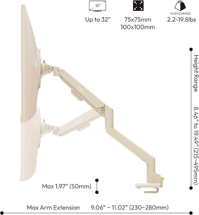 Pixio PX278 Wave Beige 27 inch 180Hz Refresh Rate FHD 1440p Resolution Fast IPS Panel 1ms GTG Response Time Gaming Monitor and PS1S Wave Beige Single Monitor Arm - Fits up to 32 inches and 19.8lbs