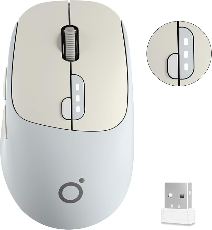 EWEADN Q5 Wireless Mouse Bluetooth &amp 2.4G Quiet Computer Mouses with Battery Level Display 1600 DPI Ergonomic Office Mouse 6 Button Portable Cute Computer Mouse for Laptop/PC/Mac - Grey