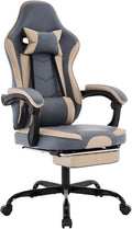 Leather Ergonomic Gaming Chair with Footrest Comfy Beige Gaming Chair with Comfortable Headrest &amp Lumbar Support for Adults Kids Women Men Boys 300 LBS Capacity (Beige+Blue)