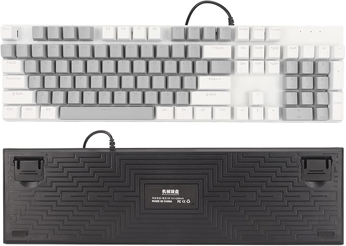 RGB Backlit 104 Keys Mechanical Gaming Keyboard USB Wired Computer Keyboard 28 Backlight Modes for Windows 2000 for Vista (White Grey)