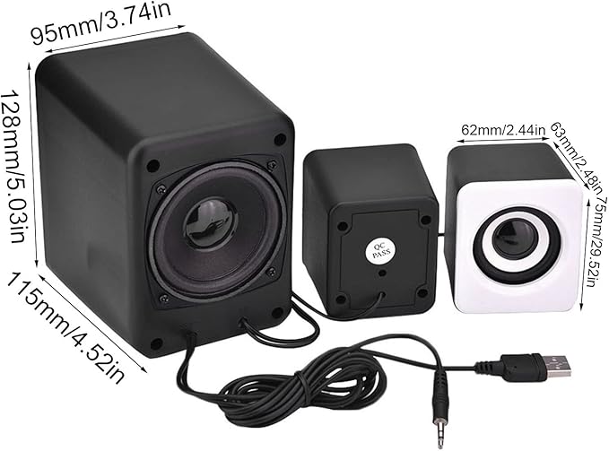 Multimedia Speaker System Mini USB 2.1 Wired Combination Speaker Bass Music Player Subwoofer Pc Stereo Speakers for Music Movies Gaming and Multimedia Computer Laptops (Black White)