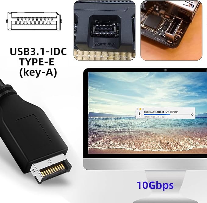 NFHK 10Gbps USB 3.1 Type-A &amp Type-C HUB 4 Ports Front Panel to Motherboard Type-E Connector Cable 10Gbps for 5.25 CD-ROM Bay Tray