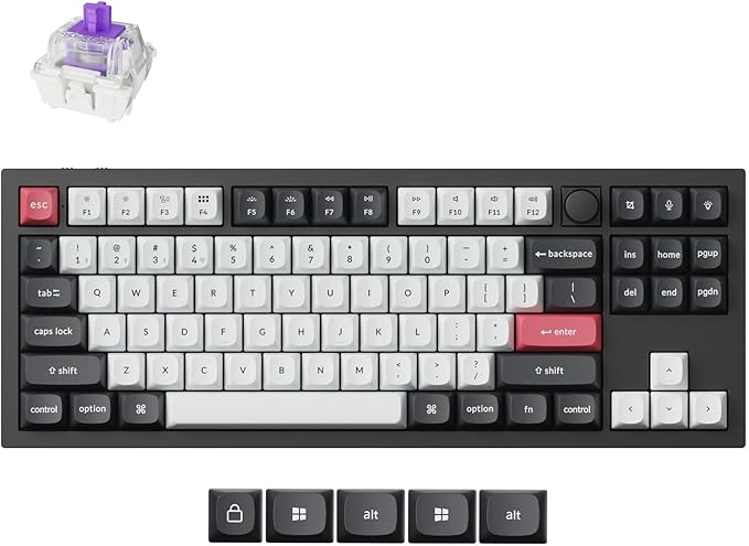 Keychron Q3 HE Wireless Custom Mechanical Keyboard 2.4 GHz/Bluetooth/Wired QMK Rapid Trigger 80% TKL Hot-Swappable Programmable RGB Gateron Double-Rail Magnetic Switches for Mac Windows Carbon Black