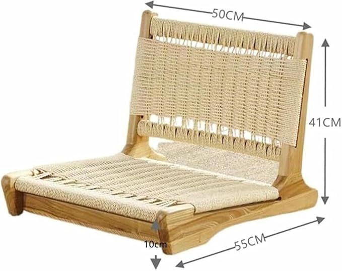 ELEFOCUS Tatami Floor Chair with Rattan Backrest Comfortable Legless for Living Room Bedroom Natural Straw