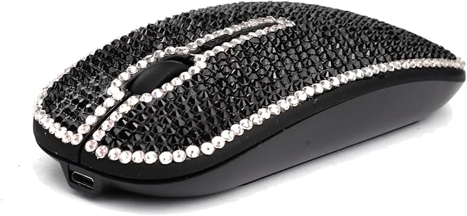 WONGS Bling Silver Edge Black Crystal Rhinestone Rechargeable Slim Silent Sparkly Computer Wireless Mouse with USB Receiver Bedazzled Mice for LaptopNotebook PC MacBook - Silver Edge