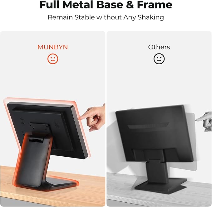 MUNBYN 15.6-inch POS Touchscreen Monitor Backlit LED Multi-Touch Screen Monitor HDMI/VGA Capacitive Screen Display True Flat Seamless for Retail Restaurant Bar No Driver Required 2Y Protection