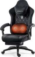 Dowinx Fabric Gaming Chair with Heated Massage Lumbar Support Game Chairs for Adults Big and Tall Gamer Chair with Pocket Spring Cushion High Back PC Chairs with Footrest Black