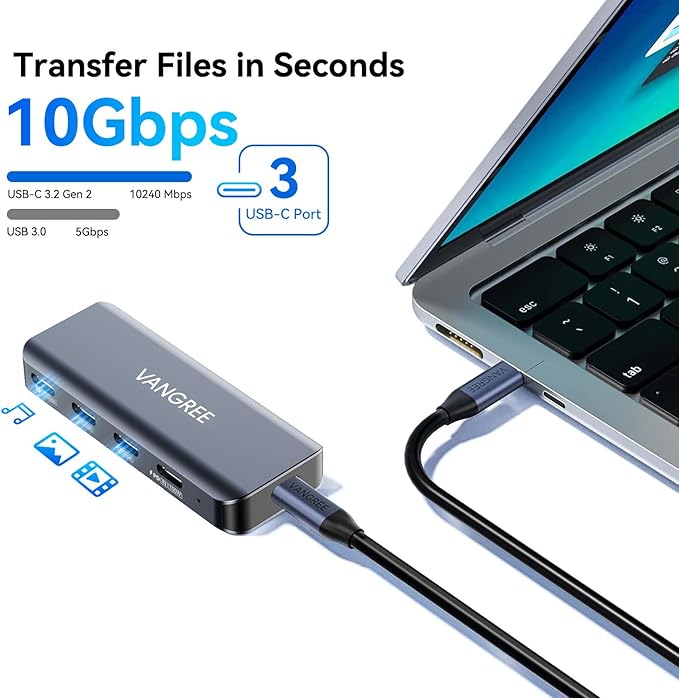 4-Port USB C Hub with 4K@60Hz Displayport 3 USBC 3.2 10Gbps Ports 100W Power Delivery Detachable Cable USB C Splitter Multiport Adapter for MacBook Pro/Air iPad iPhone 15 Portable Monitor
