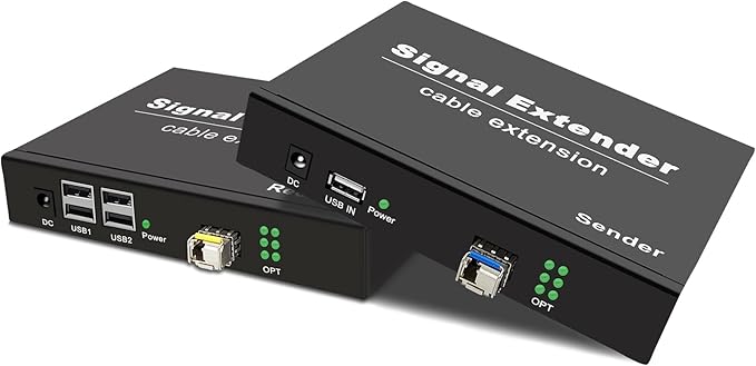 USB2.0 Extender Over Fiber EMI-Resistant Optic up to 20KM (12.4 mi) 4 Ports USB Over Fiber Balun Transmitter and Receiver Support All Operating Systems Plug and Play