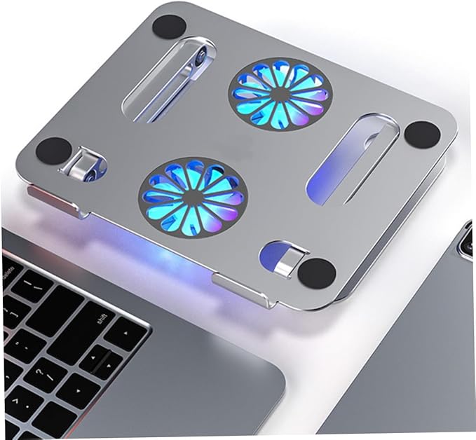 Homoyoyo Adjustable Aluminum Alloy Laptop Cooler Cooling Pad with Dual Fans Foldable Elevated Notebook Cooler for Gaming and Office Use Silver
