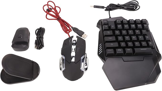 Dilwe One Hand RGB Gaming Keyboard and Backlit Mouse Combo USB Wired 35 Keys Keyboard 6 Keys Gaming Mouse Converter Set with Bracket for PC