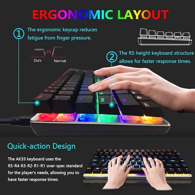 Gaming Keyboard and Mouse and Mouse PadWired Rainbow Backlit Mechanical KeyboardSuperlight RGB Gaming Mouse12000DPI Optical Sensor for PC Gamers(Black)