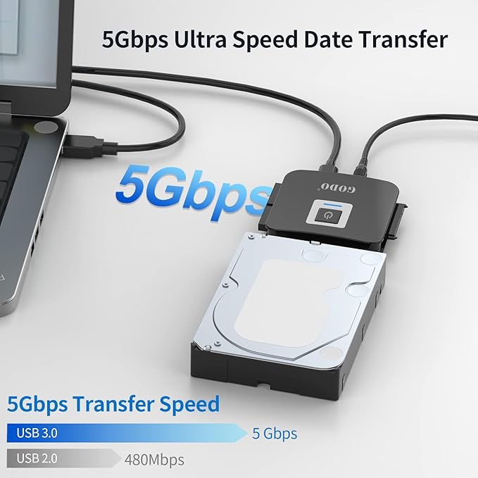 GODO SATA/IDE to USB 3.0 AdapterIDE Hard Drive Adapter Kit Cable Converter for 2.5/3.5 inch and SATA HDD/SSD5.25 CD-ROM/DVD-ROMInclude 12V/2A Power
