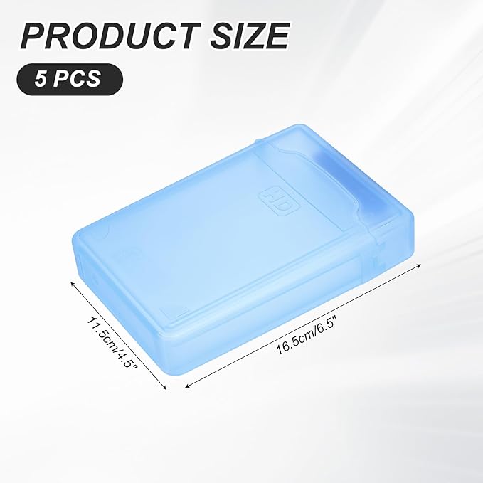 PATIKIL 6.5 x 4.5 Hard Drive Disk Case 5Pcs Plastic Hard Disk Storage Box Portable Anti-Static Case for 3.5 External SSD HDD Blue