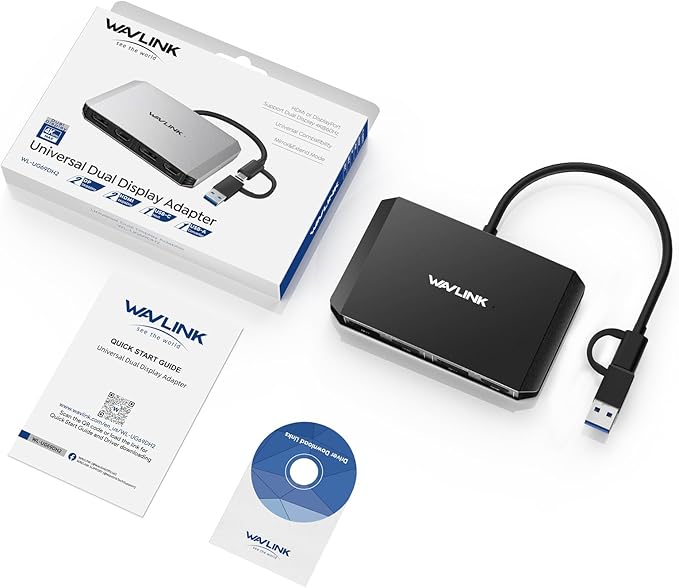 WAVLINK USB C and USB 3.0 to Dual 4K DisplayPort/HDMI Adapter Displaylink Monitor Splitter Extended Display for Dual Monitor 4K@60Hz HDMI/DP Splitter Compatible with Mac M1-M4Window Laptop-Black