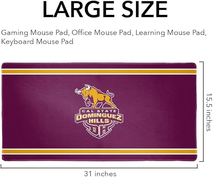 Cal State Dominguez Hills CSUDH Toros Primary Logo Stripes Large Gaming Mouse Pad Desk Mat with Stitched Edges Non-Slip Base for Gamer Home and Office 31.5 x 15.7