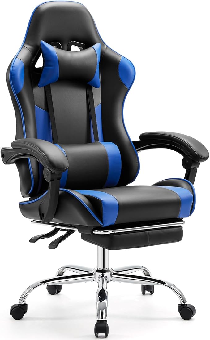 Yapamar Video Game Desk Chair - Ergonomic Computer with Footrest and Comfy Lumbar Support PU Leather Recliner with Headrest