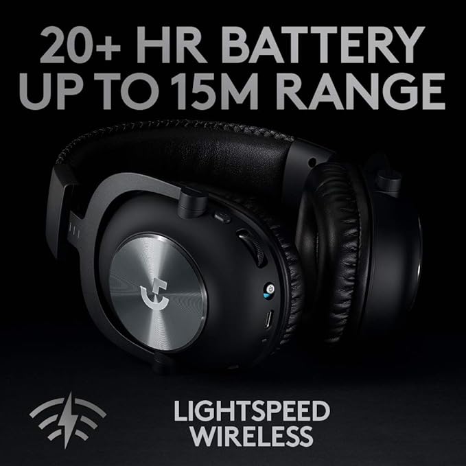 Logitech G PRO X Wireless Lightspeed Gaming Headset with Blue VO!CE Mic Filter Tech 50 mm PRO-G Drivers and DTS Headphone:X 2.0 Surround Sound 20+ Hour Battery Life - Black