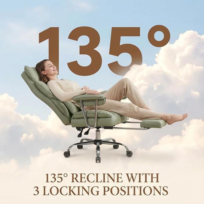 Big and Tall Office Chair 400lbs - Heavy Duty Executive Desk Chair with Footrest High Back PU Leather Ergonomic Computer Chair with Extra Wide Seat &amp Thick Cushion for Home Office (Green)