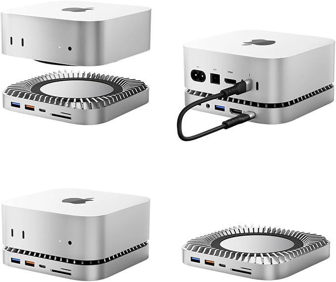 Mac mini M4 Dock Aluminum Mac mini Stand and HDMI Hub for Mac mini M4 and M4 Pro 2024 with M.2 NVMe/SATA SSD Enclosure 4K60Hz HDMI10G USB A/C 5G USB A*2 USB-C Charge SD/TF Audio