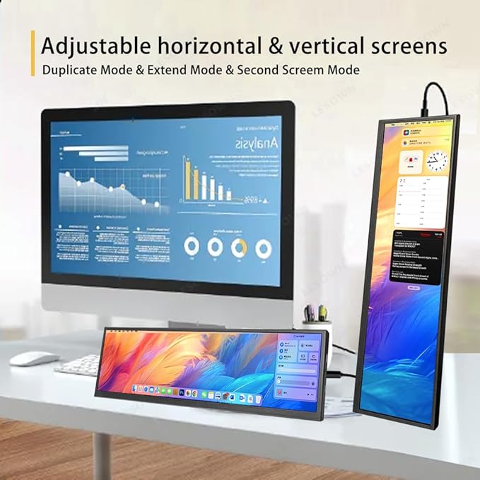 12.6 Inch Stretched Bar LCD Touchscreen Display IPS 1920x515 Small Sub Monitor Wide USB C &amp mini HDMI Monitor with Stand Dual Speakers for PC Laptop Computer