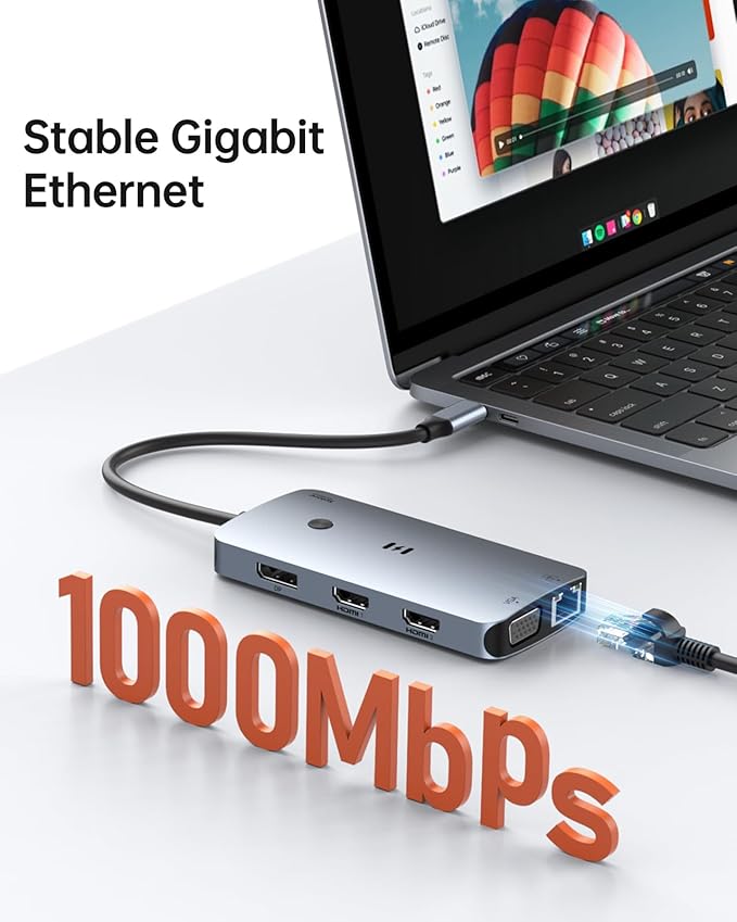 USB C Docking Station Dual Monitor Adapter Selore Laptop Docking Station 3 Monitors Quad Display with 2 HDMI DP VGA Ethernet 3 USB A&ampC 3.0 100W PD USB C Hub Dongle for DELL HP and More