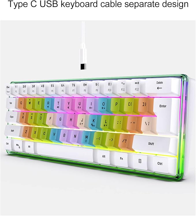 61 Keys Mechanical Gaming Keyboard RGB Backlit Compact 60 Percent Wired Keyboard with Colorful Keycaps for PC Office AmpGaming Portable Mini Keyboard with Optical Switches (White)