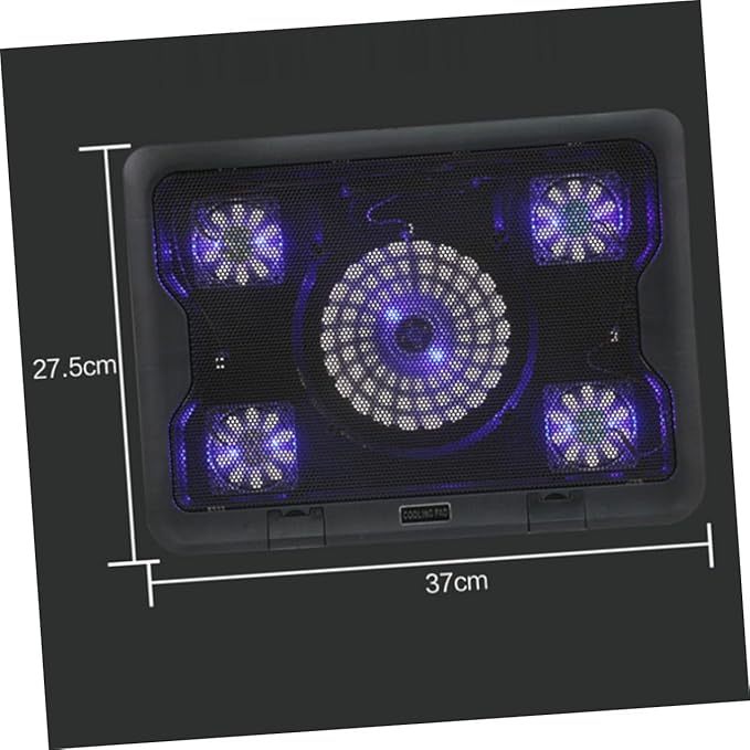 USB Laptop Cooling Platform 5 Fans Cooler Stand with Multi-Angle Adjustable Base Anti-Skid Heatsink for Gaming and Office Use Black