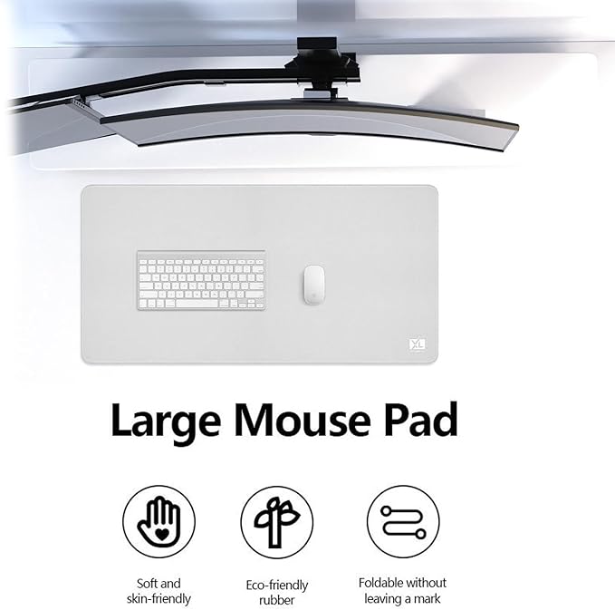 Silver Gray 3XL Color Mouse Pad - Huge (48''x24'') Desktop Mat - Durable Waterproof and Non-Slip Extended Gaming Mousepad