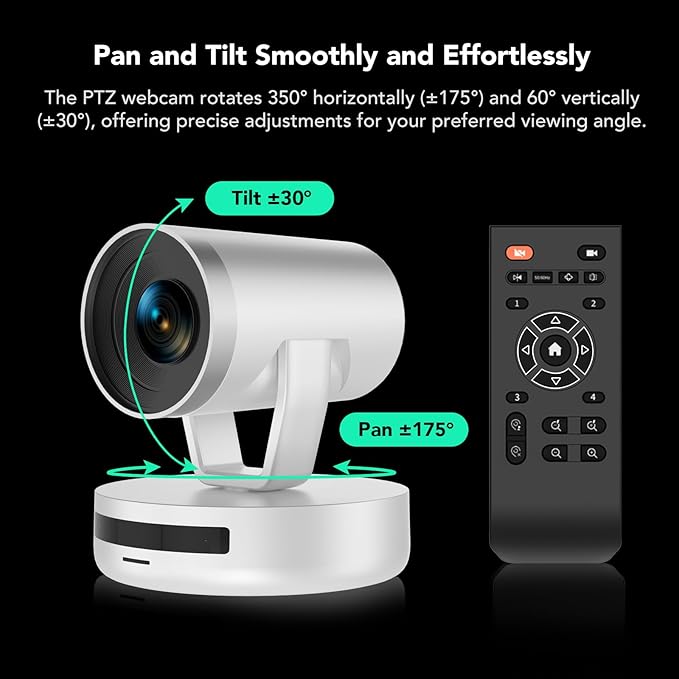 NUROUM V403 PTZ Camera 5X Optical Room Video Conference Webcam AI Noise Cancelling Microphones 350° Pan&amp60° Tilt 4 Preset Positions 122° FOV 1080P for Zoom/Teams/Google Meet
