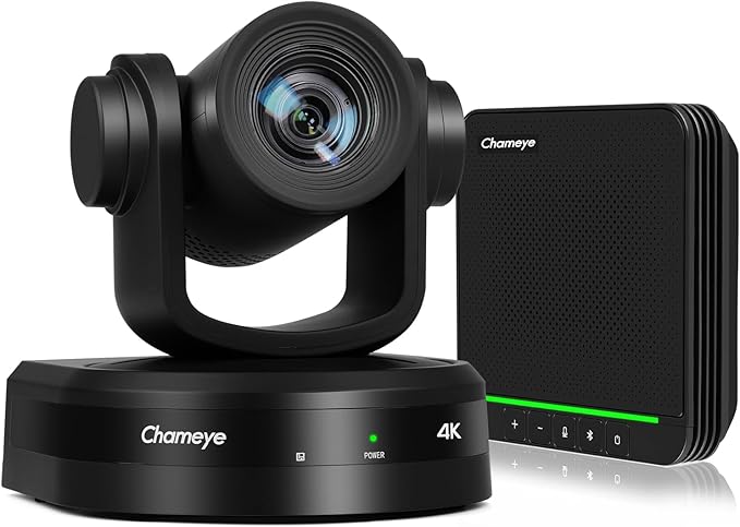 Chameye 4K Video Conference Room Camera AI Auto Tracking PTZ Camera 4K 20X Zoom LAN HDMI USB3.0 PTZ Cam and Bluetooth Conference Speaker&ampMicrophone Bundle for Large Remote Meeting CB201 Black