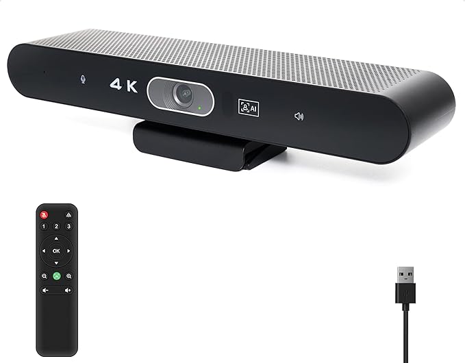 Conference Room Camera All-in-One 4K Webcam with Microphone and Speaker AI Tracking and Auto Framing Wide Angle of View Plug and Play USB Webcam for PC Mac Meetings Teams Zoom &amp Webex