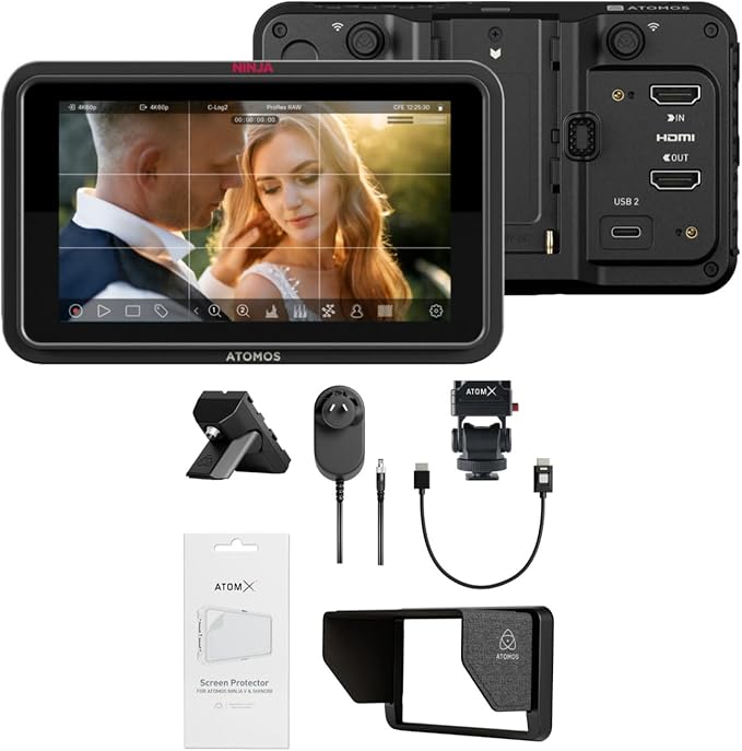 Atomos Ninja TX GO with Super-Bright 1500nit 5-Inch Touchscreen Display with Creator Kit for 5-inch Monitors (2 Items)