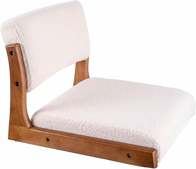 ELEFOCUS Portable Tatami Meditation Chair for Floor Lightweight Legless Reading Gaming and Relaxing - Ideal Living Room(White LambswoolWalnut)