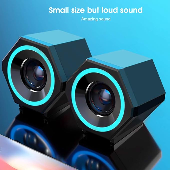 Mini Audio Speaker Mini Subwoofer for Desktop Laptops and Mobile Phones Laptop Desktop USB Wired Small Subwoofer with Ice Blue Light