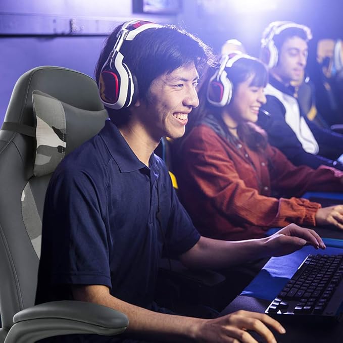 Massage Gaming Chair Ergonomic Office Chair High Back Desk Chair PU Leather Executive Chair with Lumbar Support Headrest Armrest PC Racing Computer Chair Task Rolling Swivel Chair Camo