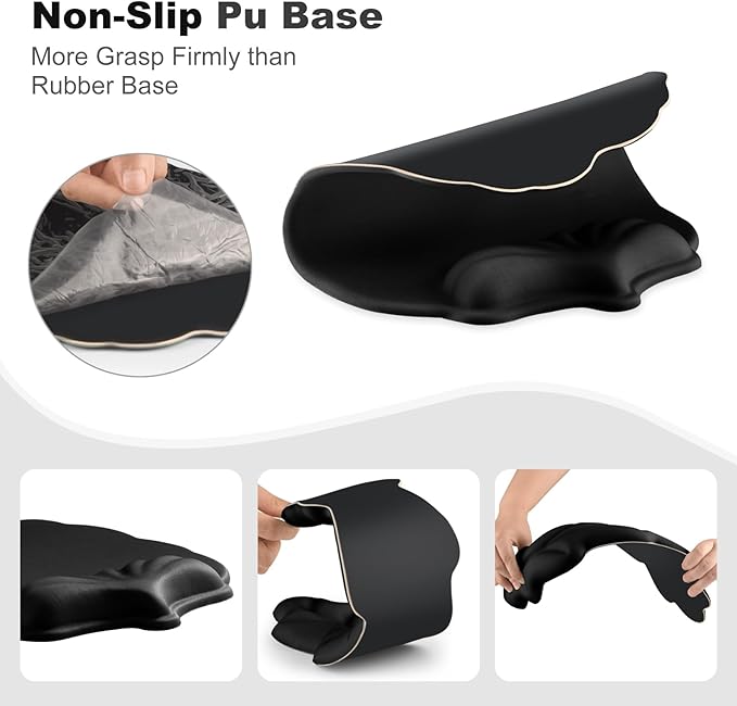 Keyboard Wrist Rest and Mouse Pad with Wrist Support Set Ergonomic Leaf Shape Mouse Pad with Non-Slip Base Pain Relief Memory Foam Mousepad for ComputerLaptopHome Office Black