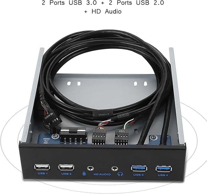 DAUERHAFT USB 3.0 Front Panel Cable for Floppy Bay 5 Gbps 19Pin 2 Port Hub Adapter with HD Audio 3.5mm Earphone Microphone Jack