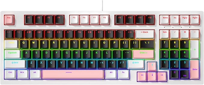 Small 98Keys Mechanical Gaming Keyboard with LED Backlights Ergonomic Keyboard for PC Gamers Office Wire Keyboard