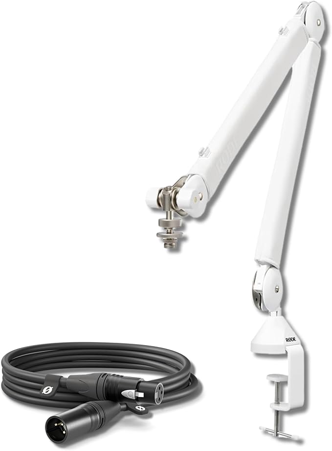 Rode PSA1+ Desk-Mounted Broadcast Microphone Boom Arm (White) with Premium XLR Cable (3m)