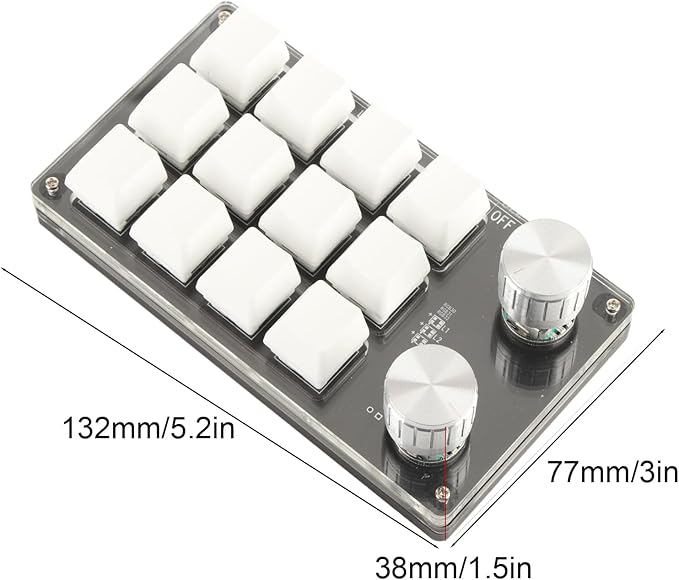 Macro Keyboard One Handed Programmable 12 Key Mechanical Keypad for Office Gaming Lab (Black White) (Black White)