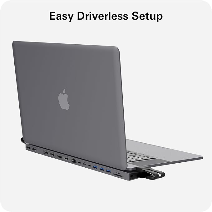 HyperDrive 4K Multi-Display Docking Station for 13”-16” MacBooks - USB C Docking Station w/ 15 Ports Ergonomic Driverless Setup