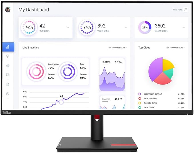 Lenovo ThinkVision T22i-30 21.5 Full HD WLED LCD Monitor - 16:9 - Raven Black
