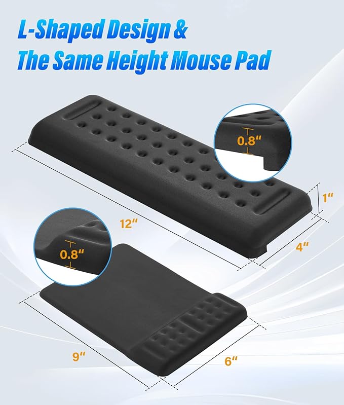 Arm Rest for Desk 3PCS L-Shaped Desk Elbow Pads and Mouse Pad Memory Foam Desk Wrist Rest with Non-Slip Base for Office Home Gaming Study(12 * 4 inch)